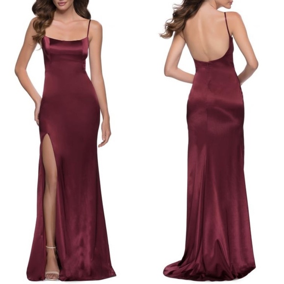 NEW La Femme 29945 Stretch Satin Full Length Gown Sz. 2 - Picture 1 of 3